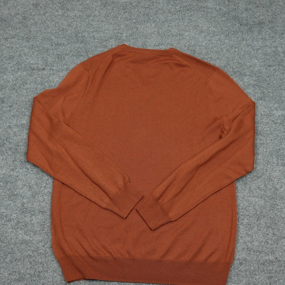 J.Crew Sweater Mens Medium Orange Merino Wool V-Neck Long Sleeve Fine Knit
